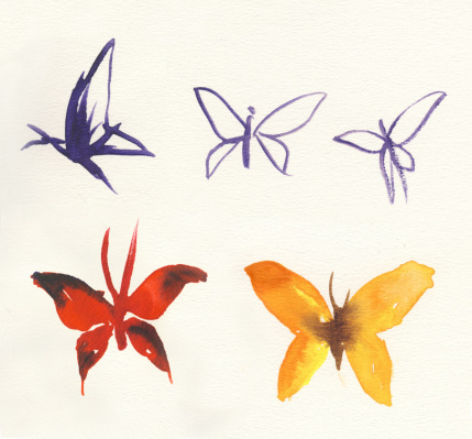 Painted watercolor butterflies and with nice paper texture.