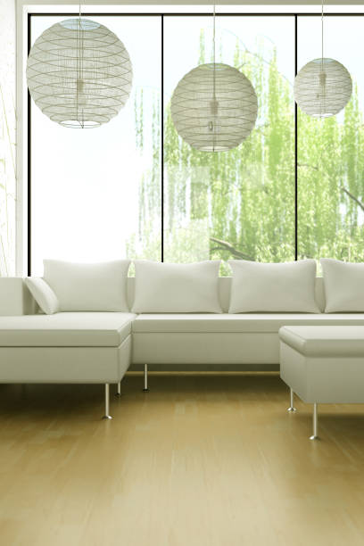 istock Modern living room with white couch and white ball lighting 172766011