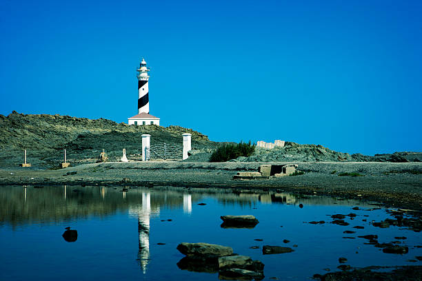 Fav&#224;ritx lighthouse (Minorca, Spain) Lighthouse in Cap de Fav&#224;ritx, Minorca, Spain. lighthouse lighting equipment reflection rock stock pictures, royalty-free photos & images