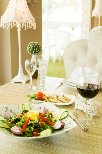 mediterranean salad and red wine