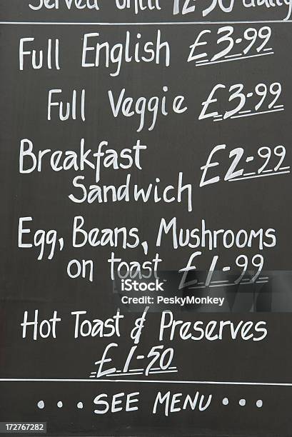Full English Breakfast Chalkboard Menu Stock Photo - Download Image Now - Bean, Black And White, Breakfast