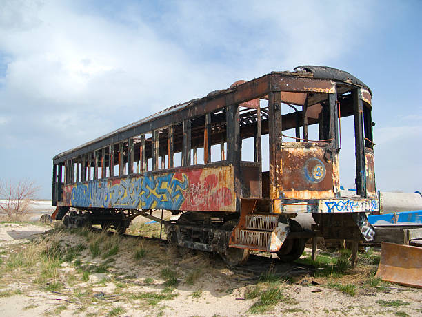 Graffitti on an abandoned train car. stock photo