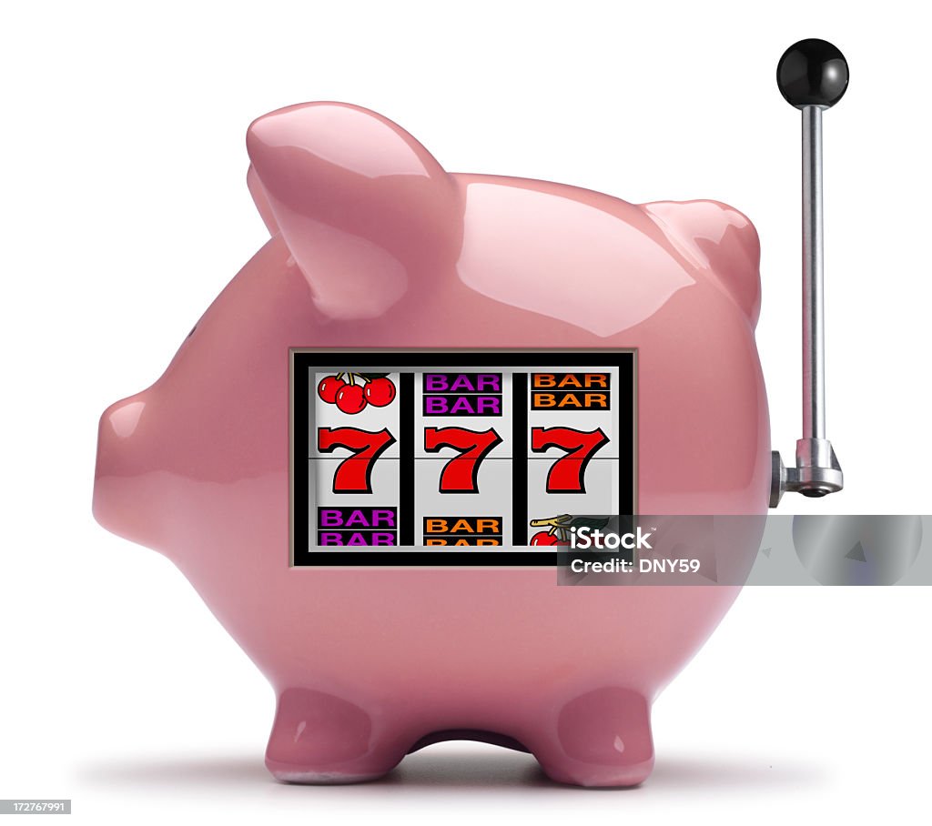 Розовый Свинья-копилка Игровой автомат на белом фоне - Стоковые фото Игровой автомат роялти-фри