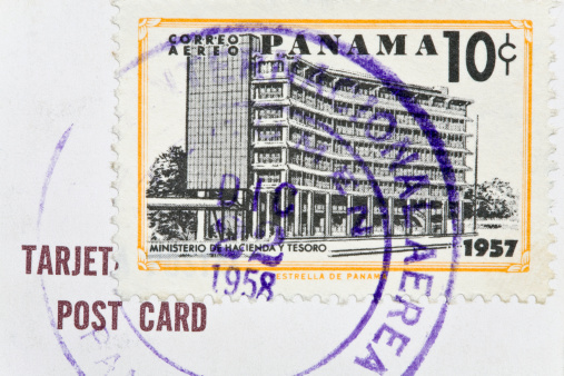 A stamp on a postcard from Panama
