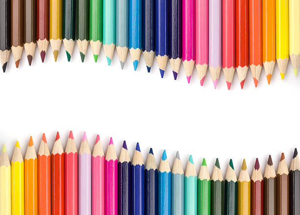 Colorful Wave Top view of colored pencils frame arranged on white background.Similar: colored pencil stock pictures, royalty-free photos & images