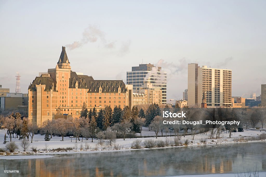 Saskatoon Amanhecer sobre Estação do centro da cidade no Inverno - Royalty-free Amanhecer Foto de stock