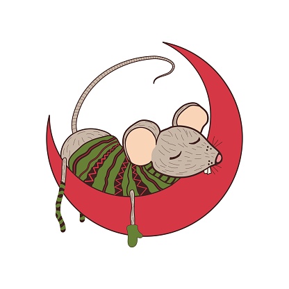istock Cute mouse. Rat. A mouse in a knitted sweater. Chinese symbol. Design element for greeting cards, posters, gift tags for Christmas and New Year. Vector illustration. Flat design. Hand-drawn. 1727701043