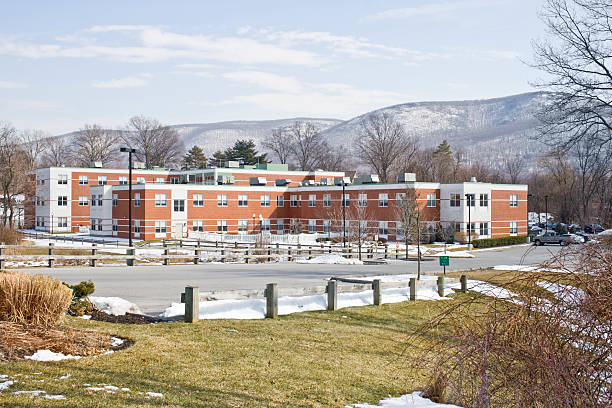 Nursing home by the mountains stock photo