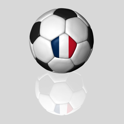 Isolated soccer ball from france with white background mirror reflection 3d rendering