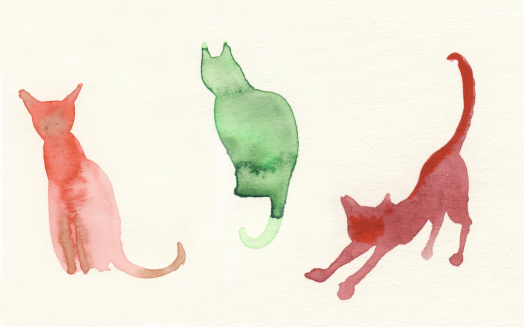 Cute painted watercolor cats with nice paper texture.