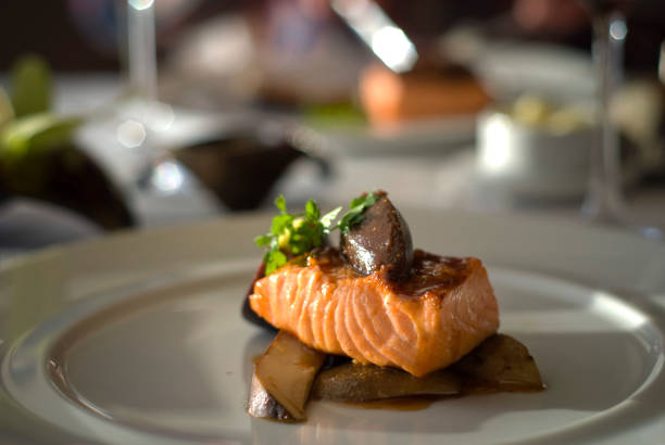 istock Romantic Dining Table, Seafood Dinner Party for Two, Grilled Salmon 172771340