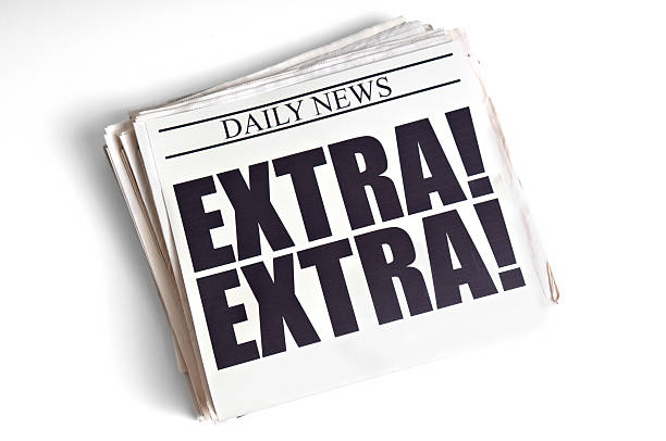 Daily Extra! Newspaper Headline on White Background Daily newspaper announcing "EXTRA! EXTRA!" newspaper headline stock pictures, royalty-free photos & images