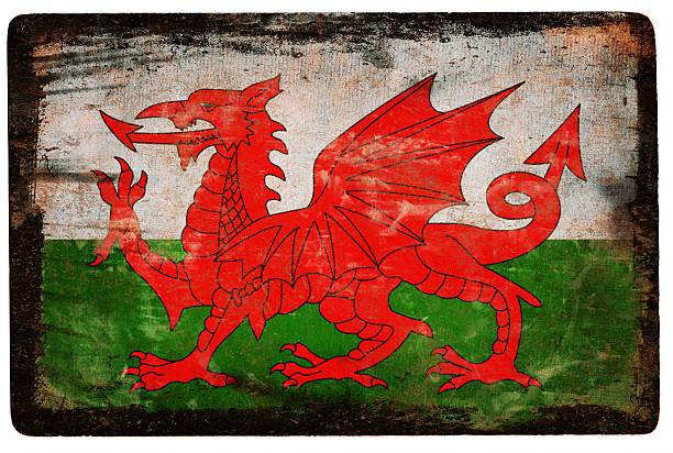 bandeira galesa - welsh flag grunge dirty bad condition - fotografias e filmes do acervo