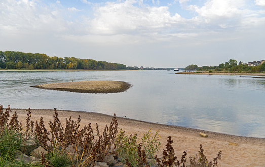 Cologne, October 2023: Rhine Riverbank at Porz-Langel