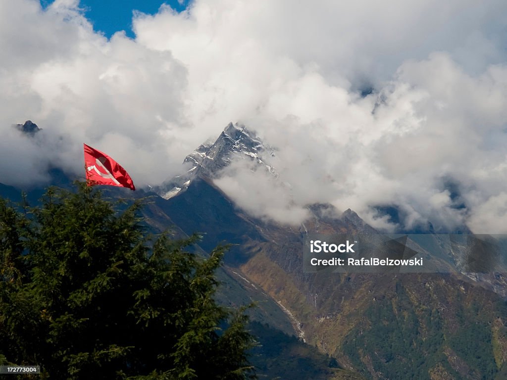 Communist Flag "Communist Flag in the Himalayas mountains, Nepal." Asia Stock Photo