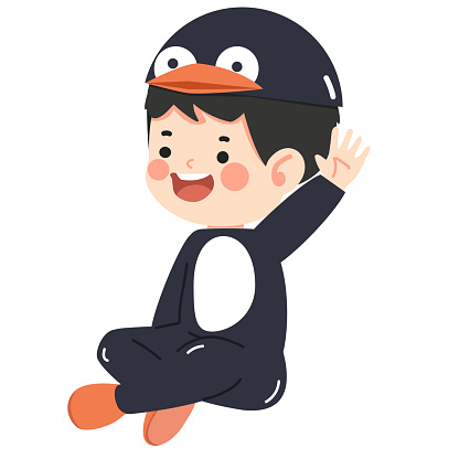 Kid boy characters penguin costume cartoon