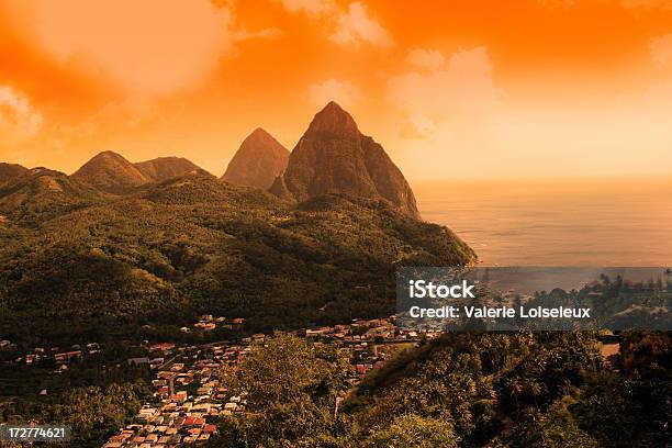 Sunset On St Lucia Pitons Stock Photo - Download Image Now - Saint Lucia, Pitons, St. Lucia's Day