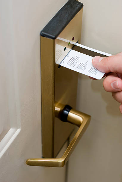 istock Hand Inserting Hotel Room Electronic Door Lock Keycard 172775847