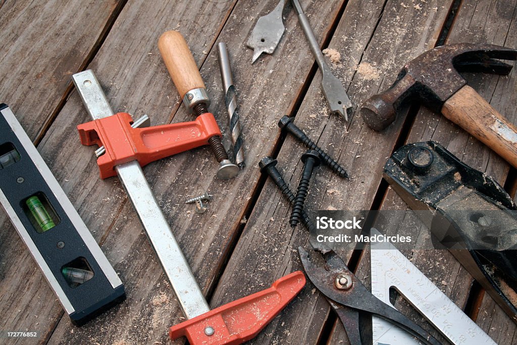 Stare narzędzia na drewnie. - Zbiór zdjęć royalty-free (Bez ludzi)