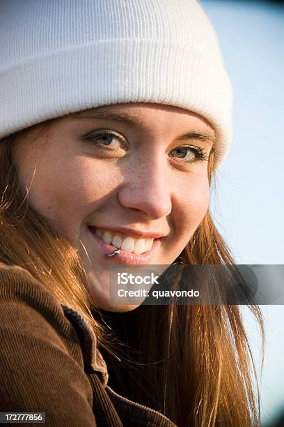 Adorable Teenage Redhead Young Woman Smiling Outdoor Portrait Stock Photo - Download Image Now