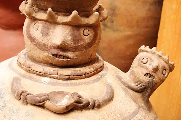 "Pre-columbian vase at museum in Cuenca, Ecuador."