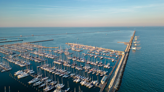 Aerial view - port and marina of Marina di Ravenna, Italy