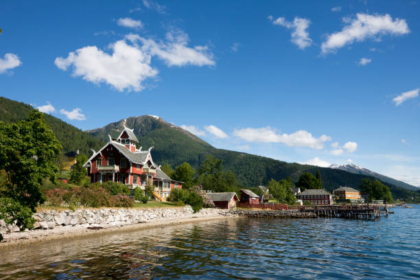 Free Stock Photo of House on lakeshore with mountain backdrop ...