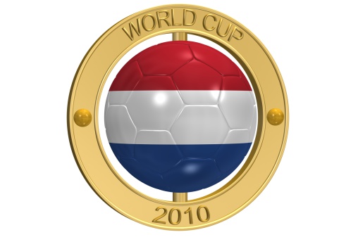 3d ray traced rendering of a golden  World Cup 2010 Football Medallion aa Nederlands