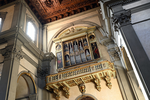 Interior of San Giorgio Maggiore church in Venice, Italy. Composite photo