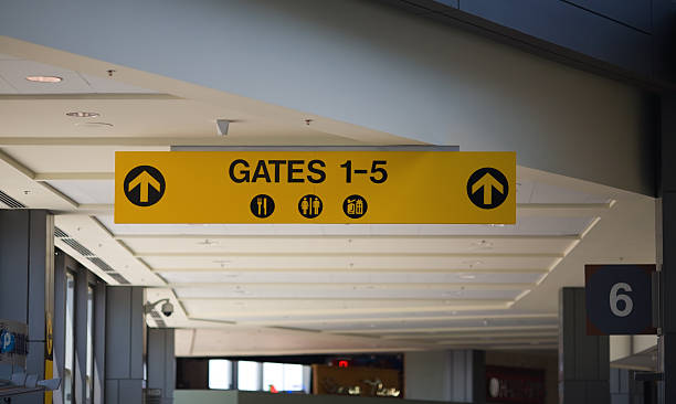 Airport Gate Sign A sign in Austin Bergstrom airport pointing to gates 1 through 5. austin airport stock pictures, royalty-free photos & images