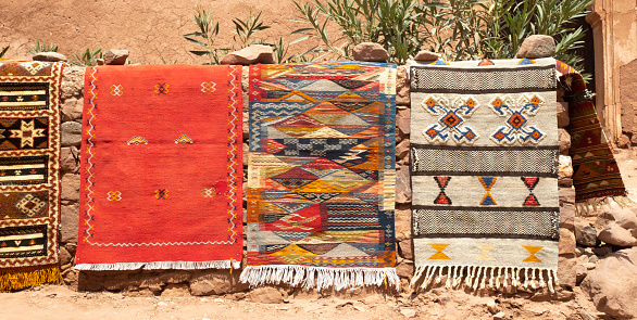 Colorful woolen Berber carpet in Morocco