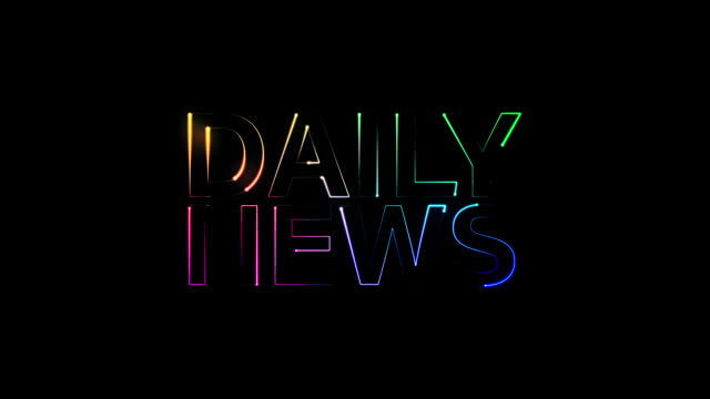 Daily News glow colorful neon laser text glitch effect animation cinematic title on black abstract background.
