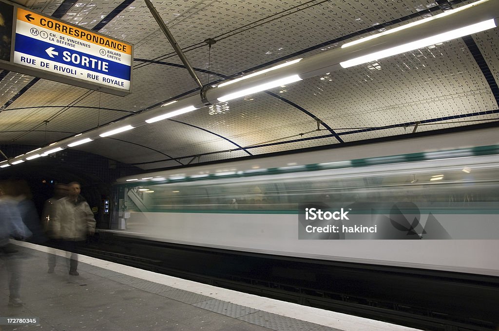 Metro Station Train arriving at Metro Station - Paris, Concorde Station Blurred Motion Stock Photo