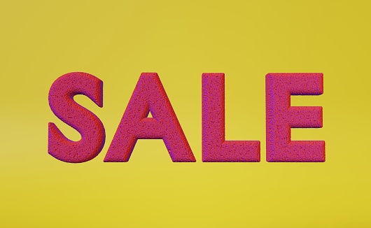 Sale text textured pink bubble sign 3d rendering graphic discount colorful banner Hot offer Best Price drop on yellow background. Online shopping product promotion Shop coupon. Trendy advertisement.