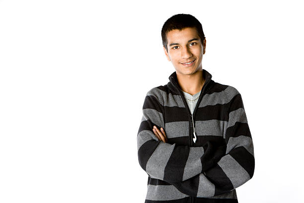 further education: confident Indian student with smiles and eye contact stock photo