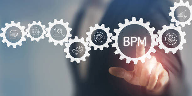 istock BPM Business Process Management concept. The tool for businesses to optimize operations, streamline processes, improve efficiency, and reduce costs. Businessman touching on screen with BPM text. 1727808545