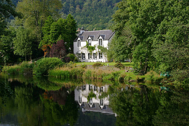 House by River Teith, Callander, The Trossachs, Scotland stock photo