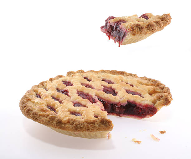 Cherry pie with floating slice.