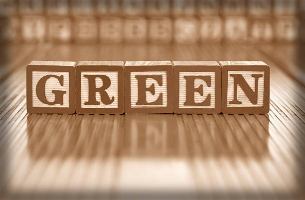 green - organic single word environment block imagens e fotografias de stock