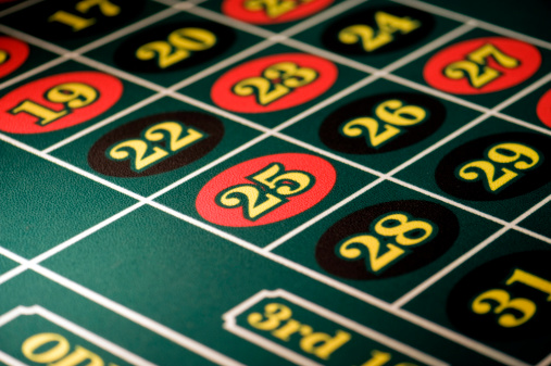 Close up, selective focus on number 25 on a Roulette Table