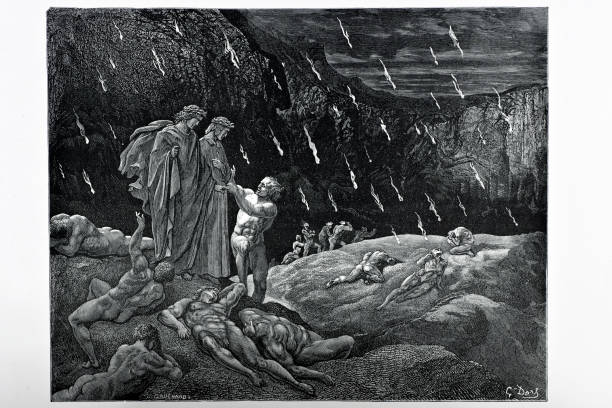 Dante's inferno "A scene from Dante's inferno. Engraving from 1870. Engraving by Gustave Dore, Photo by D Walker." dante stock illustrations