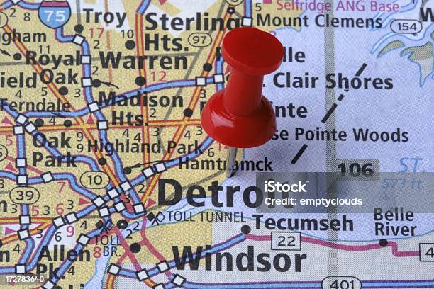 Detroit Michigan En El Mapa Foto de stock y más banco de imágenes de Detroit - Michigan - Detroit - Michigan, Mapa, Autopista