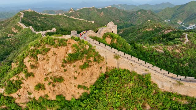 Aerial view of the Great Wall of China in the morning at Jinshanling section, Luanping county, Chengde, Hebei Province