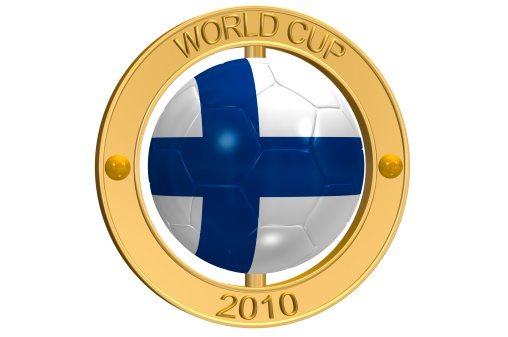 3d ray traced rendering of a golden  World Cup 2010 Football Medallion aa Finland