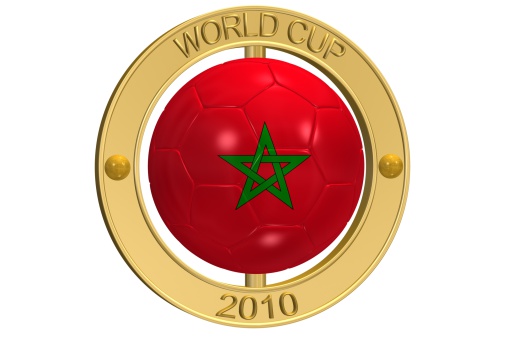 3d ray traced rendering of a golden  World Cup 2010 Football Medallion aa Morocco