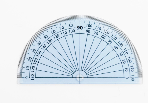 A protractor on a white background.