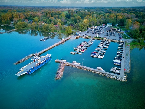 Aerial View of a Small Marina with Ferry Berth