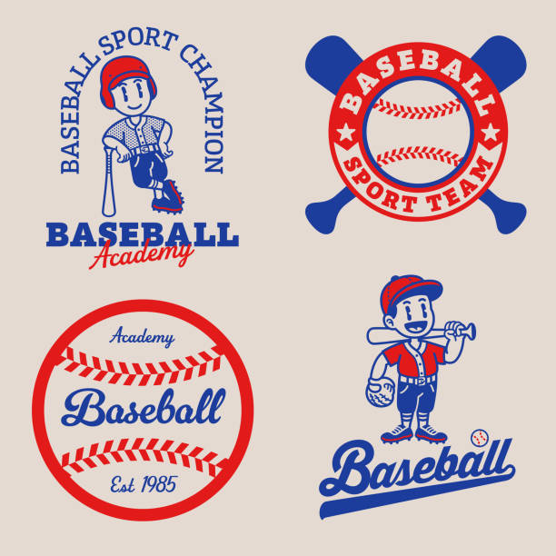 illustrazioni stock, clip art, cartoni animati e icone di tendenza di set di baseball logo collection in vintage retro - softball baseball glove sports equipment outdoors
