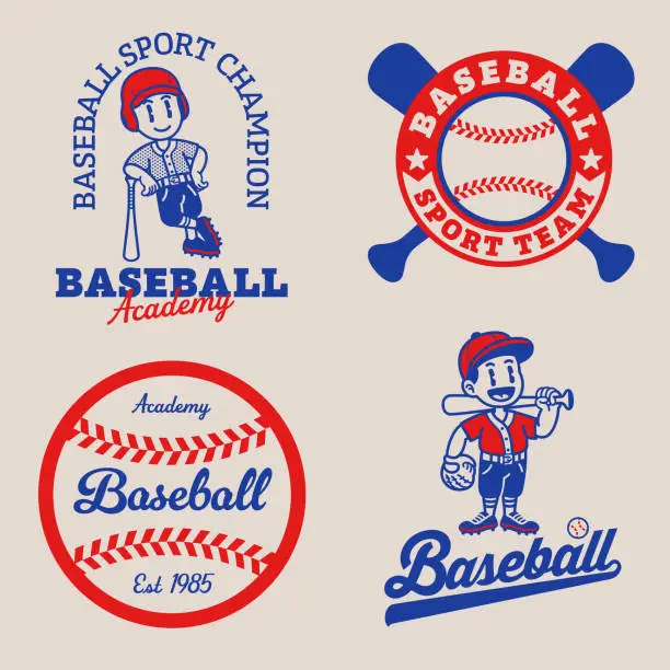 Vector illustration of Set of Baseball Logo Collection in Vintage Retro