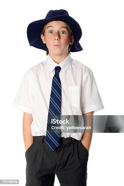 School Boy In Hat And Tie Stock Photo - Download Image Now - 12-13 Years, Boys, Child